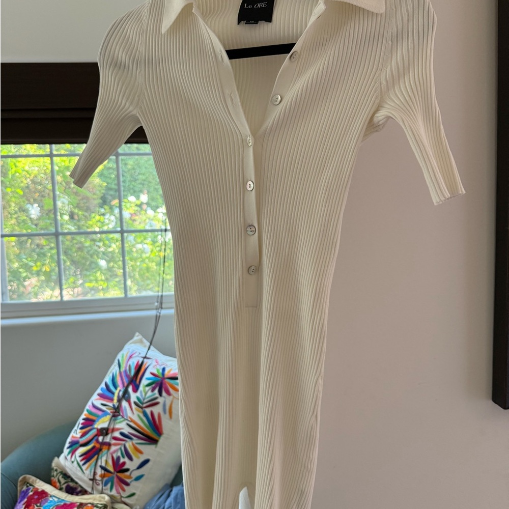 White Ribbed Button-Up Dress